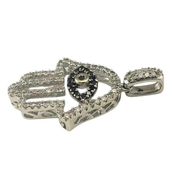 14K White Gold Black and White Diamond Hamsa Pendant #20751 - Picture 3 of 5